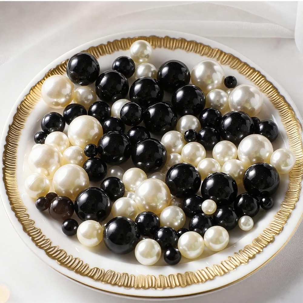 Elegant Black and Cream Vase Filler Beads